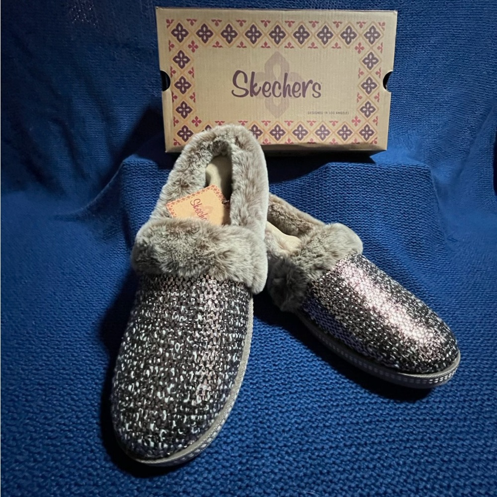 SKETCHERS COZY CAMPFIRE DREAM GLAM ROSE GOLD METALLIC SLIPPERS SHOES 9